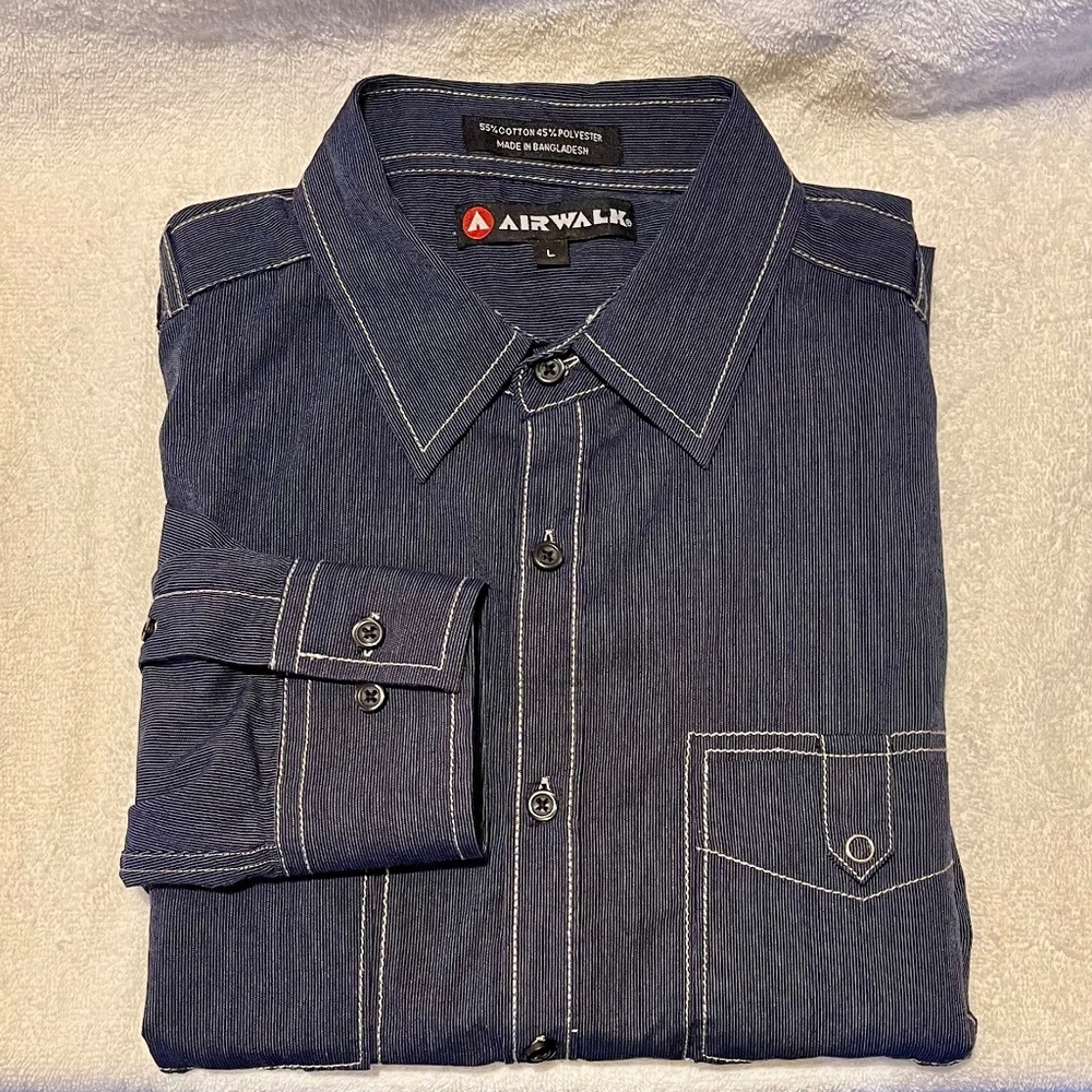 Airwalk Utility Button Up Shirt Blue Size Large